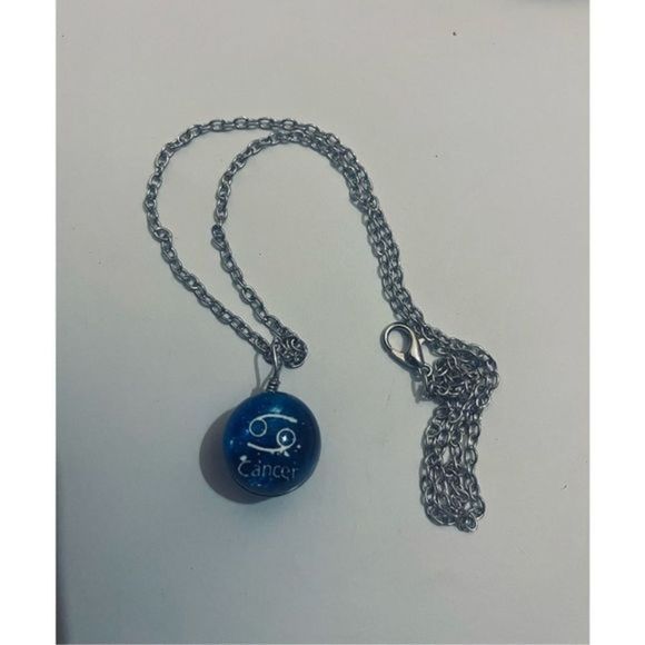 Cancer BLUE GLOBE ZODIAC STAR SIGN HOROSCOPE NECKLACE - Picture 1 of 9